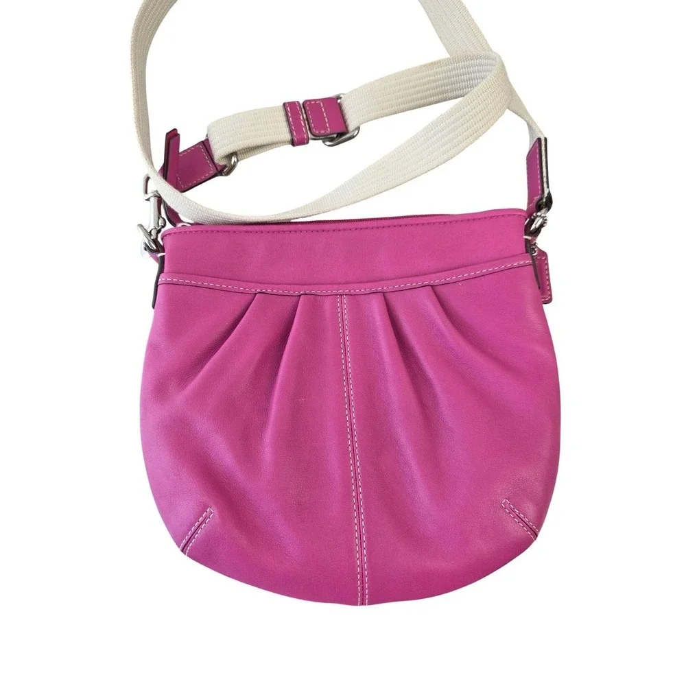 Coach Pleated Swingpack Fuchsia Pink Leather Crossbody Bag Silver Hardware